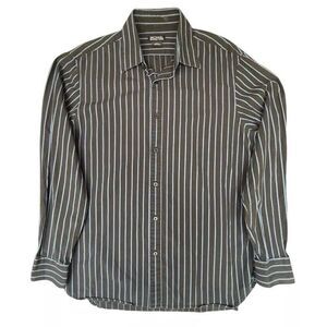 Michael Kors Mens Shirt Size L Brown Turquoise Pinstripe Button Up Finance Money